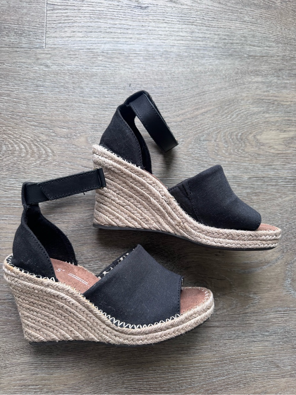 Toms Black Canvas Espadrille Wedge Sandals